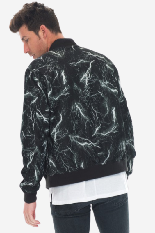 Men's Lightning Print Bomber Jacket