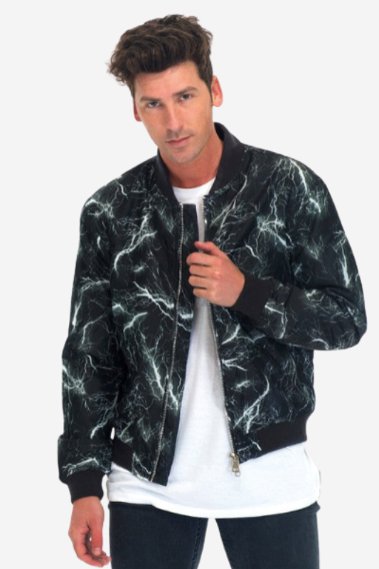 Men's Lightning Print Bomber Jacket