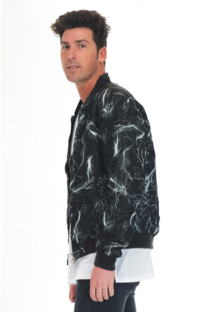 Men's Lightning Print Bomber Jacket