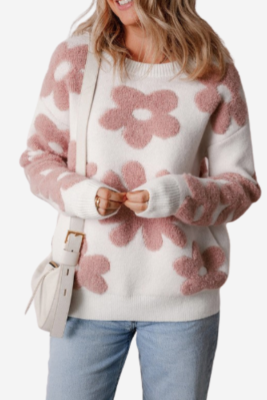 Flower Drop Shoulder Loose Sweater