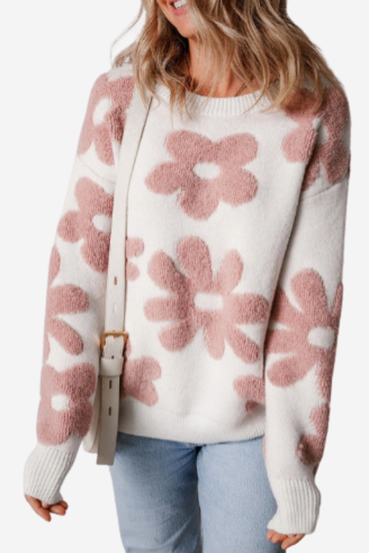 Flower Drop Shoulder Loose Sweater
