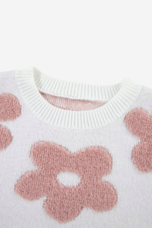Flower Drop Shoulder Loose Sweater