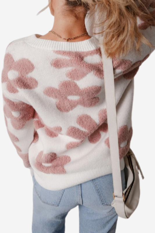 Flower Drop Shoulder Loose Sweater