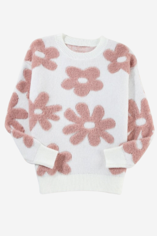 Flower Drop Shoulder Loose Sweater