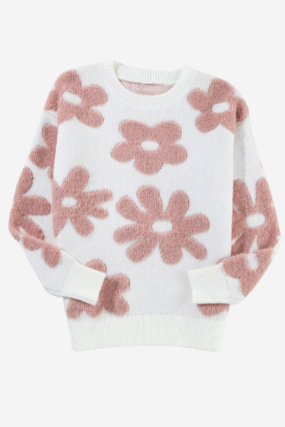 Flower Drop Shoulder Loose Sweater
