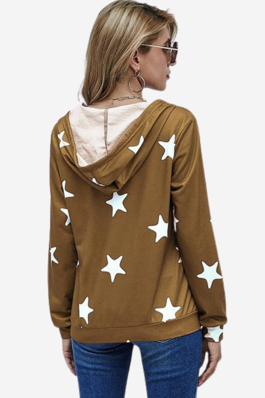Stars Print Zip Up Hoodie