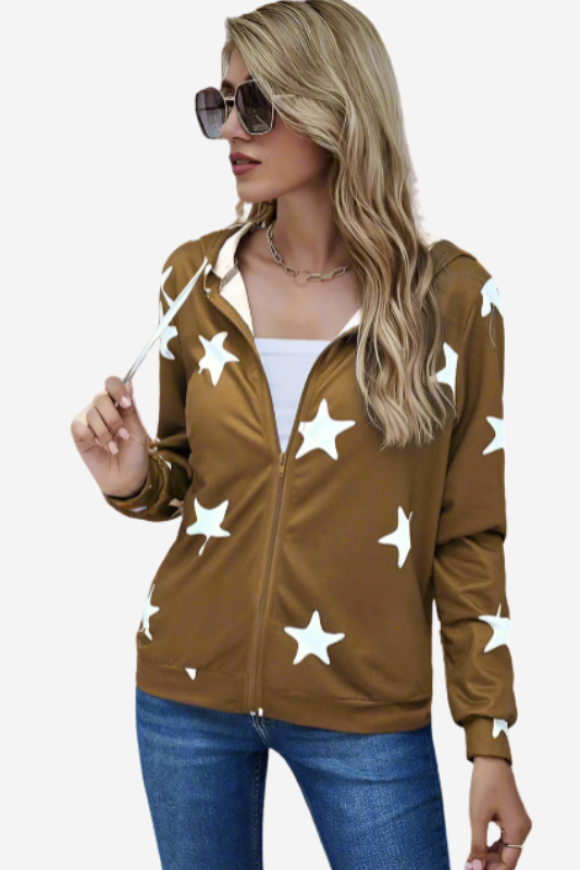 Stars Print Zip Up Hoodie