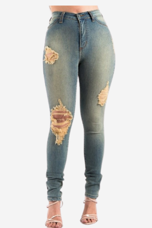 High Rise Skinny Ripped Jeans