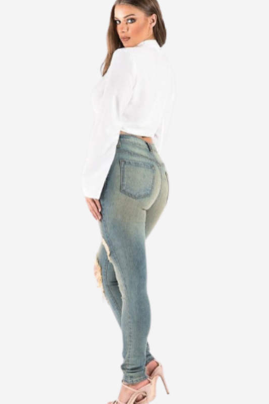 High Rise Skinny Ripped Jeans