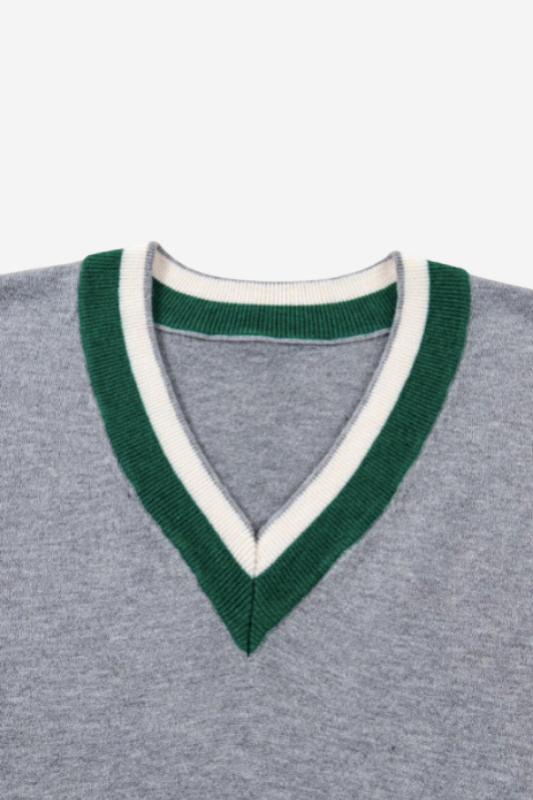 Varsity Stripe Contrast Trim V-Neck Sweater