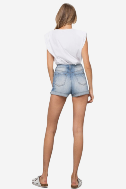 Double Waistband Denim Shorts