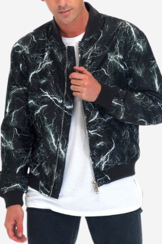 Men's Lightning Print Bomber Jacket