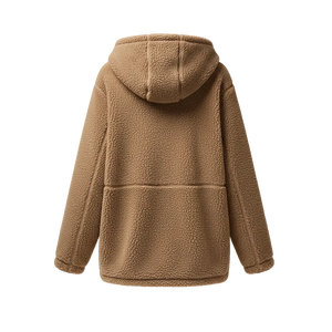 Brown Women's Fleece Zip-Up Hooded Jacket - Back View