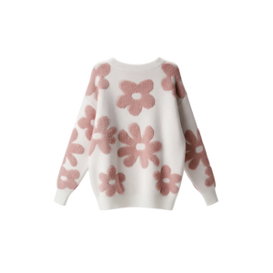 Flower Drop Shoulder Loose Sweater - Back View