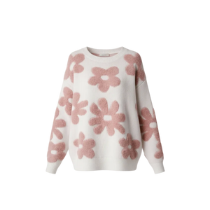 Flower Drop Shoulder Loose Sweater - Front View