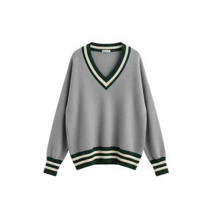 Gray Varsity Stripe Sweater - Front View