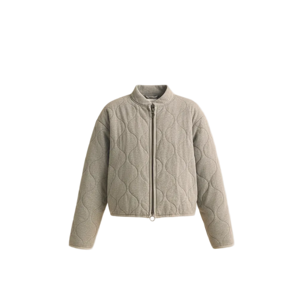 Kendl Quilted Cropped Jacket - Gray Front View (No Mannequin)