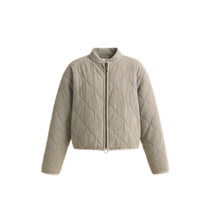 Kendl Quilted Cropped Jacket - Gray Front View (No Mannequin)