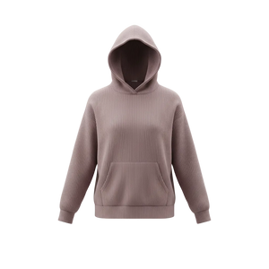 Mauve Plus Size Ribbed Hoodie Top - Front View